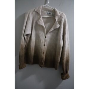 Carducci Vintage Angora Blend Ombre Ribbed Cardigan Brown Cream Collared Large